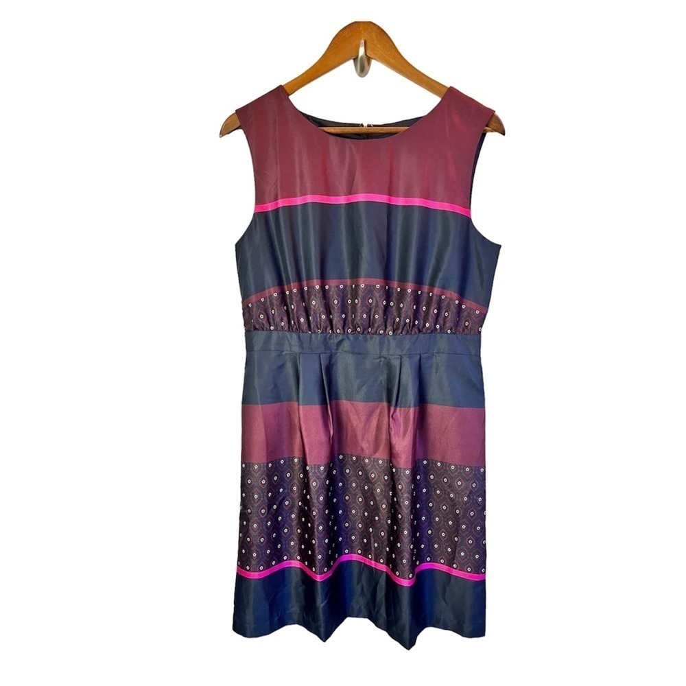 Ann Taylor Loft Sleeveless DRESS Blue Pink Striped Maroon Geometric, Size 8P NWT